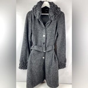 Willi Smith Womens Open Front Boiled Wool Gray Cardigan Coat Sweater, Size L